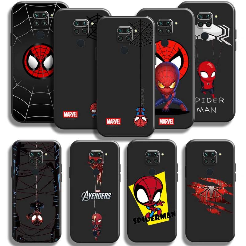 

Avengers Cute Spiderman Phone Case For Xiaomi Redmi Note 9 Pro Redmi Note 9 9T 5G Back Black Liquid Silicon Carcasa