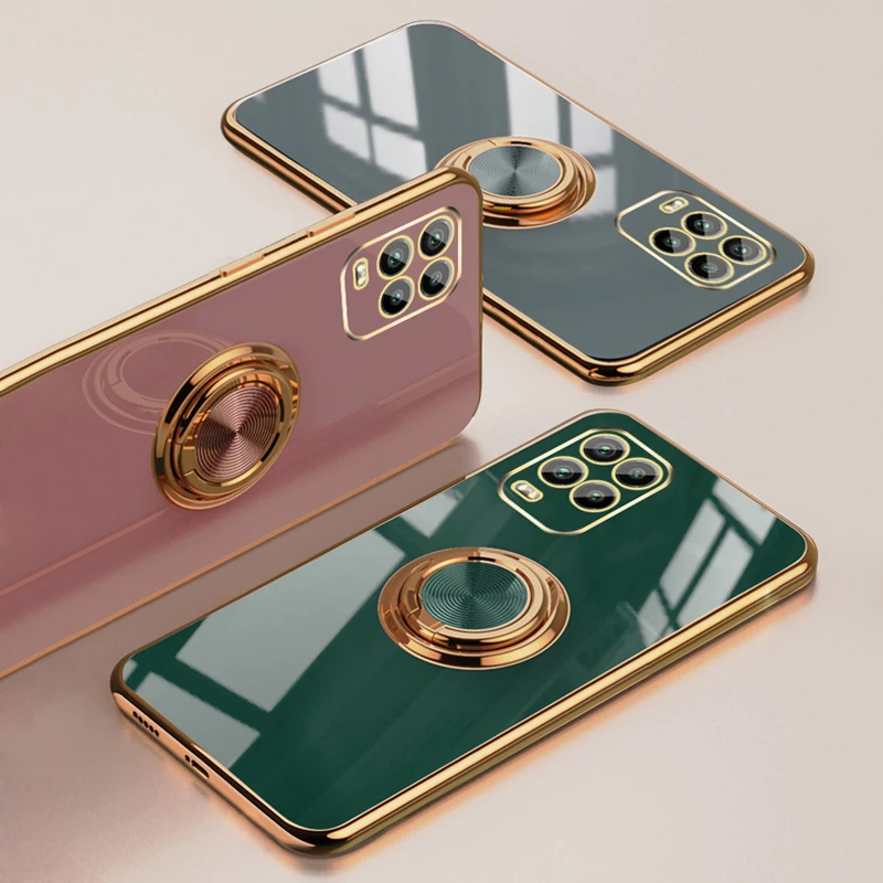 Luxury Plating Silicone Magnetic Case For Xiaomi Mi 11T 10T 11 10 Lite 5G NE T Full Protective Soft Cover With Ring Holder Stand