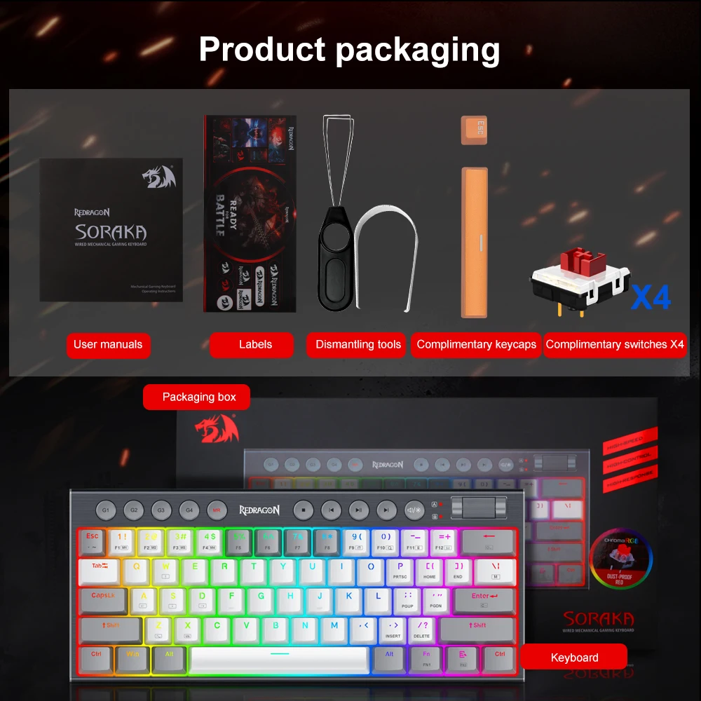 REDRAGON Soraka K647 RGB USB Mini тонкая ультратонкая Проводная Механическая игровая