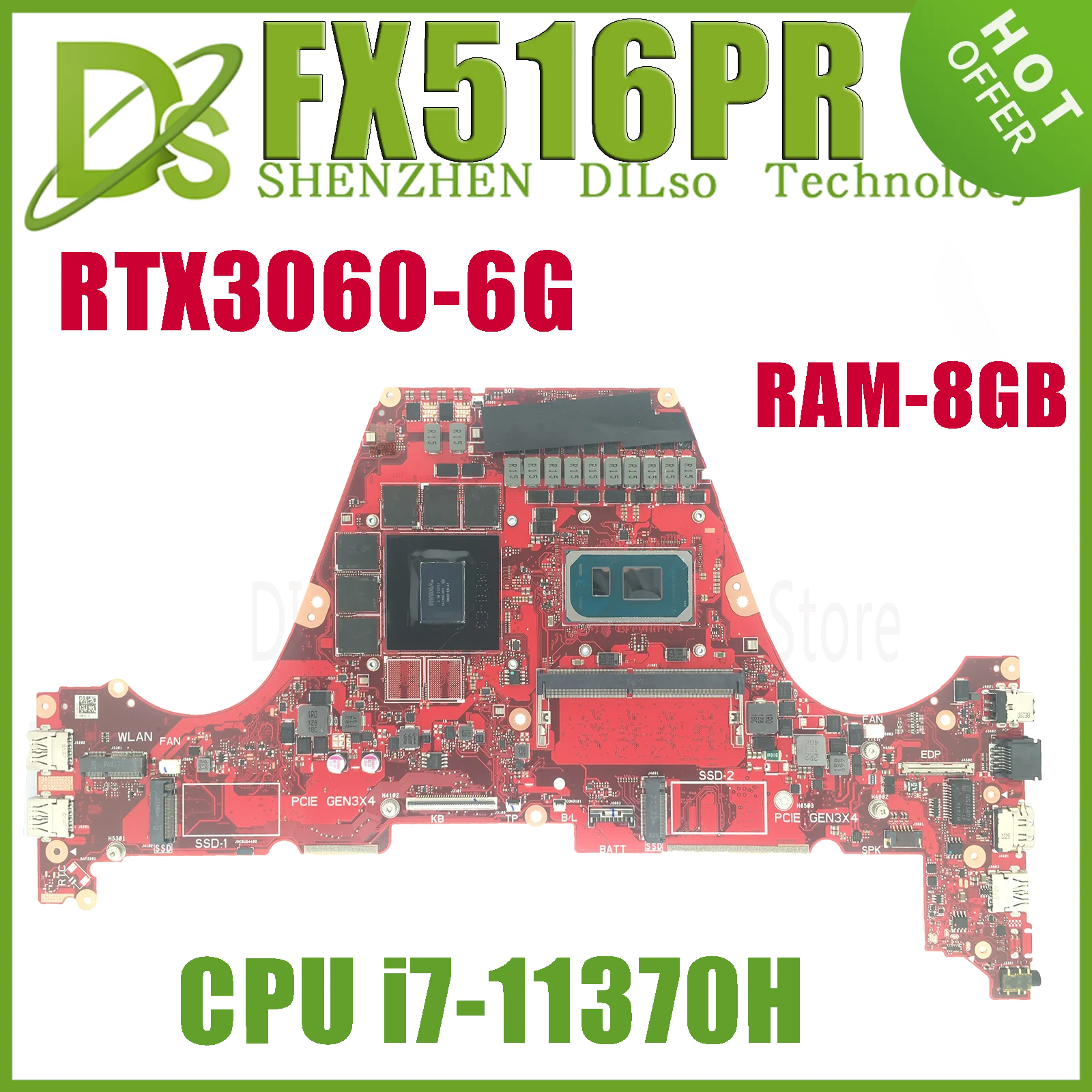 KEFU FX516PR Материнская плата ASUS TUF F15 FX516PM Intel i7-11370H материнская плата с процессором для ноутбука 8GB-RAM RTX3060 V6G 100% хорошо работает