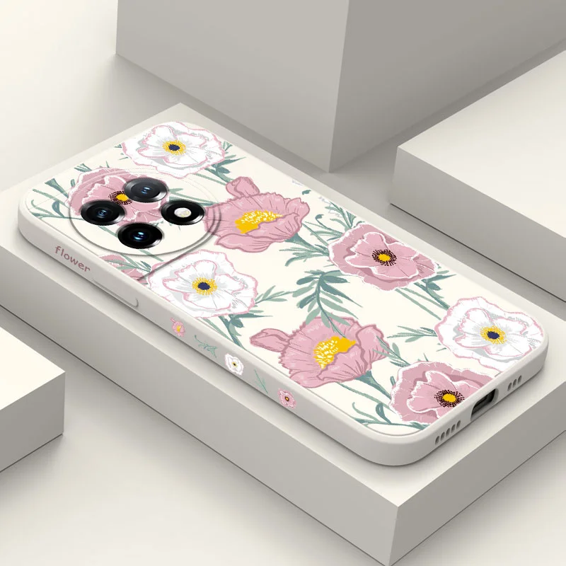 

Pink Floral Phone Case For Oneplus 11 11R 10 10R 10T 9R 9RT 9 8T 8 7 7T Pro 5G Liquid Silicone Cover