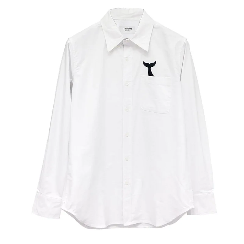 TB THOM Shirt Spring Autunm Fashion Brand Men's Shirt Fish Tail On Pocket Casual Cotton Oxford Slim Custom Wholesale TB Shirt