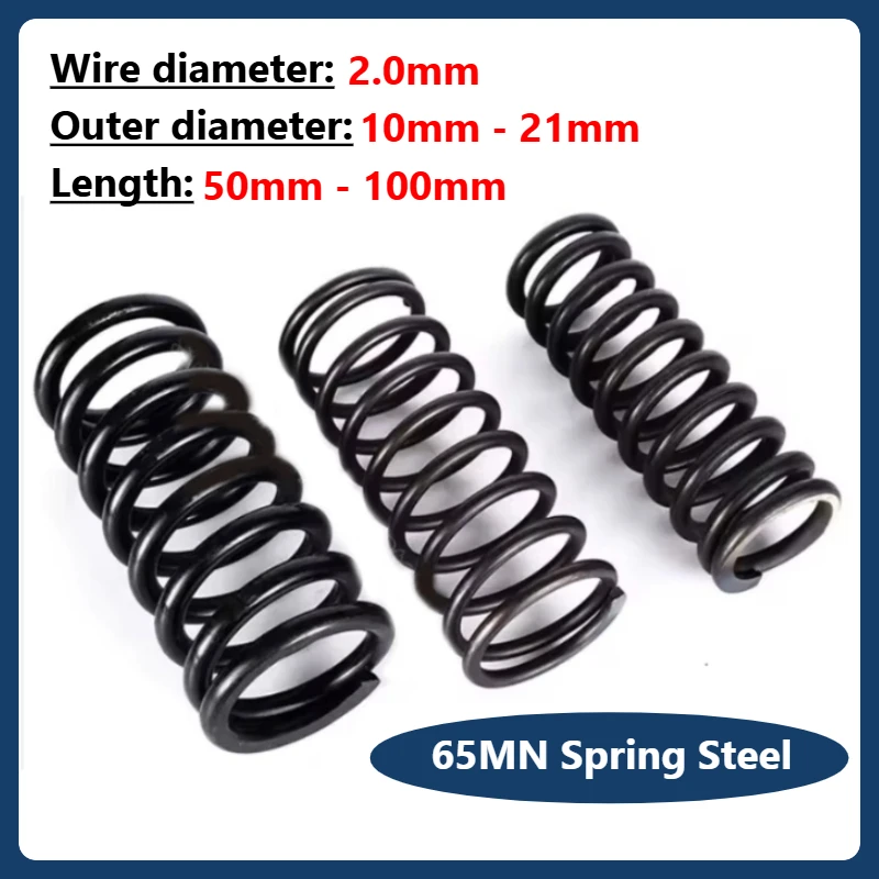 

Пружины из стали 65Mn, диаметр проволоки 2 мм, наружный диаметр 10-21 мм, длина 50/60/70/80/90/100 мм