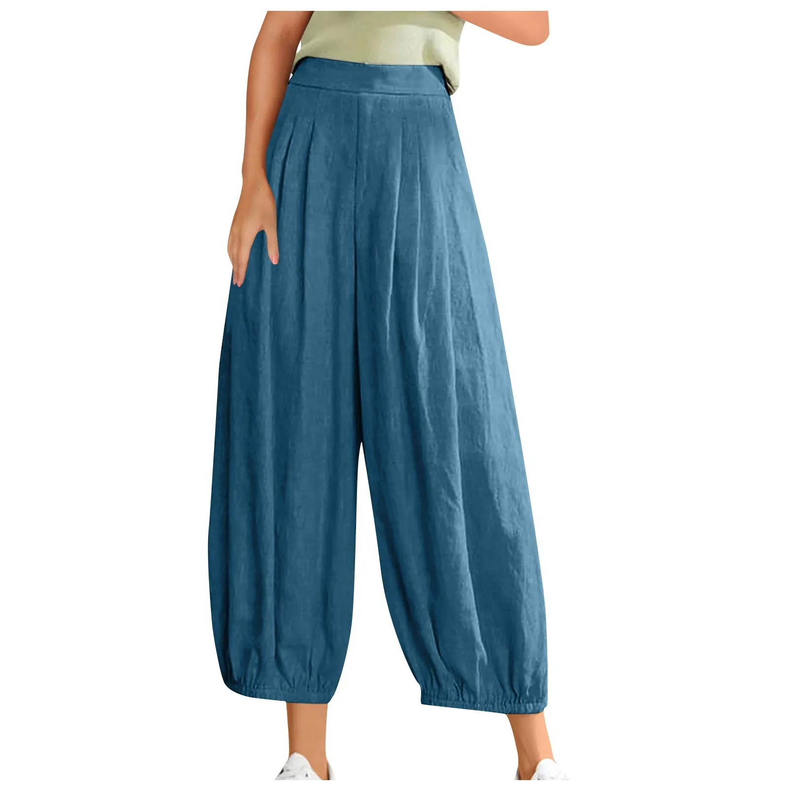 Брюки Pantalones Женские повседневные из хлопка и льна свободные штаны удобные с