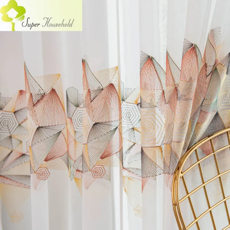 

Простые шторы из тюля с оконным экраном в скандинавском стиле для гостиной, с геометрическим узором и вышивкой, прозрачные сетчатые шторы для спальни