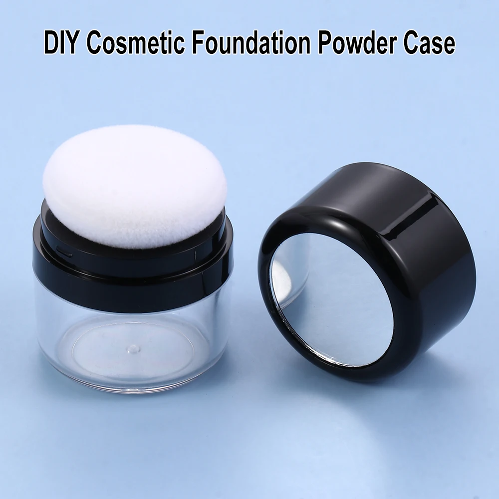 

Cosmetic Loose Powder Box with Mirror Mushroom Sponge Puff Portable Travel Powder Case Container Blusher Finishing Powder Jar