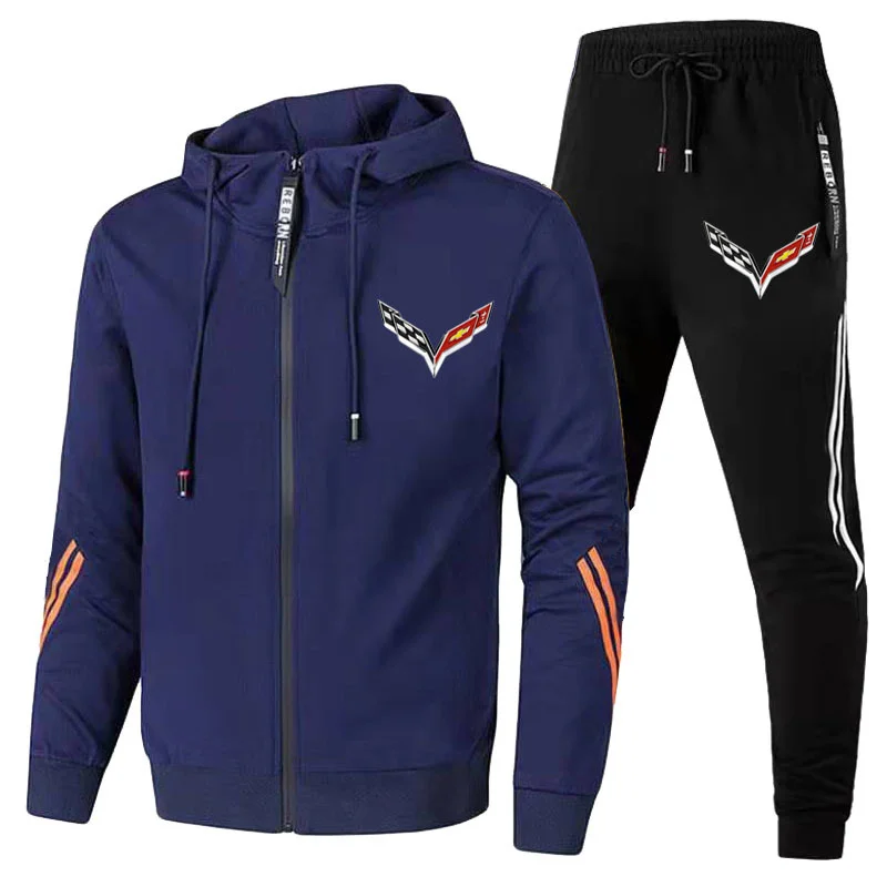

2021 new Mens Striped Tracksuit Corvette Car Logo Print Hoodie Suits 2 Piece Hoodies&Pants Sportswear Jogging Casual Sets