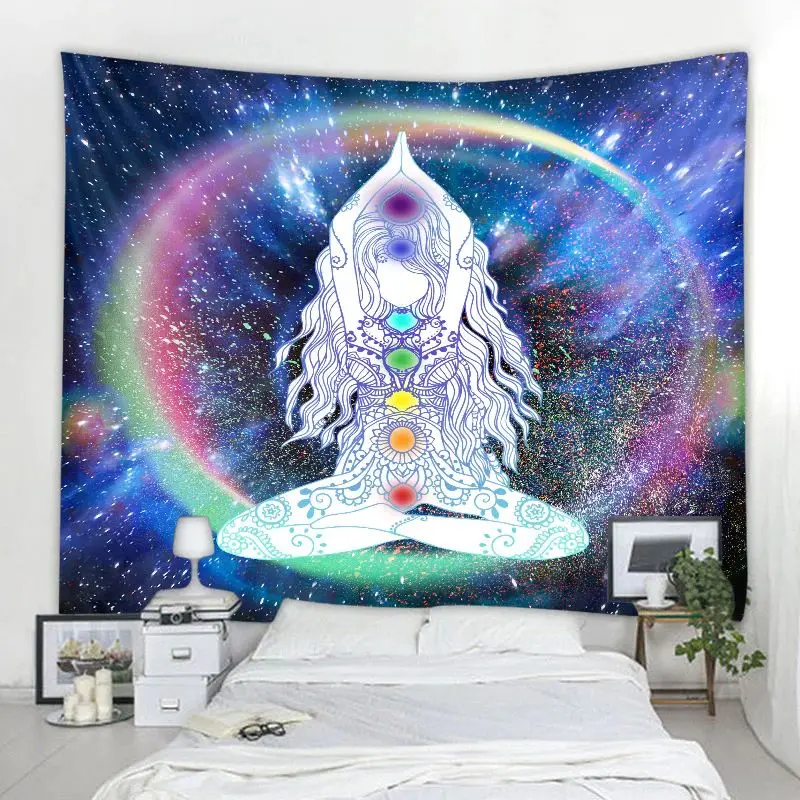 

Meditation Seven Chakra Tapestry Lndian Luminous Buddha Wall Decoration Mandala Tapestry Witchcraft Bohemian Hippie Wall Hanging