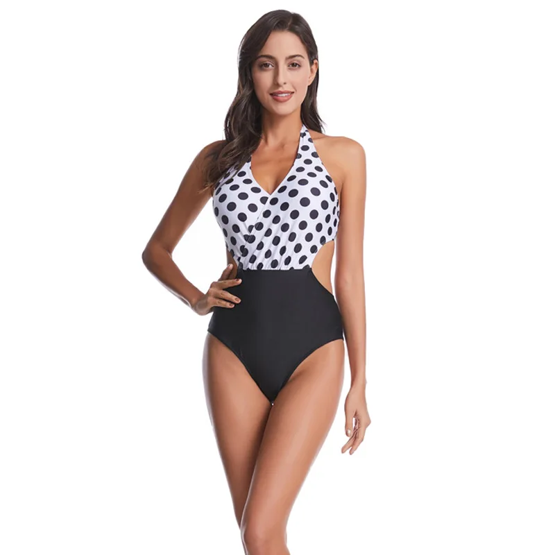 

Сексуальный цельный большой купальник в горошек, закрытый женский купальник для бассейна, пляжный купальный костюм, женский летний купальный костюм