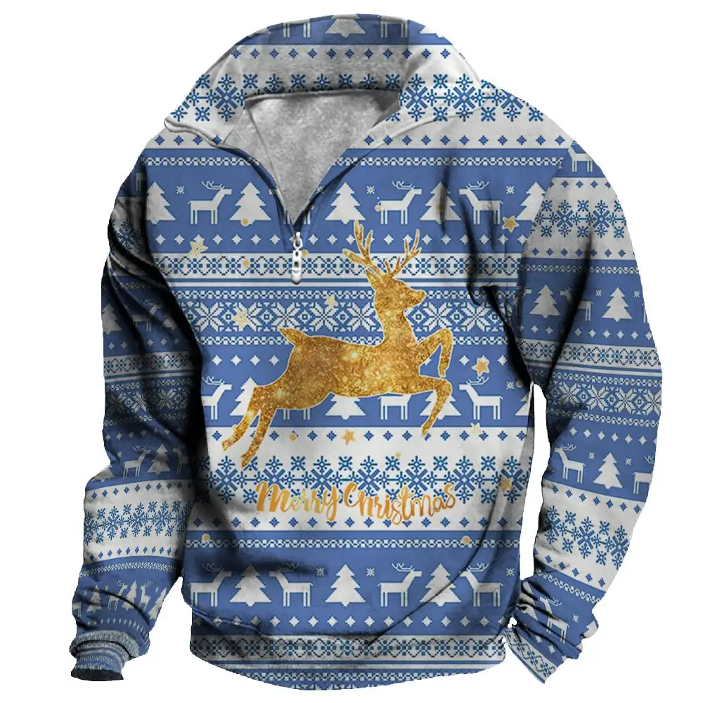 

Christmas New Year Santa Claus Men Zip Sweater 3D Print Jacket Y2k Tops Hoodies Autumn Winter Casual Holiday Long Sweatshirts