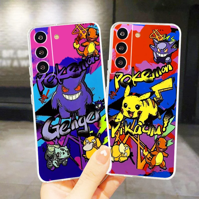 

Pokemon Pikachu Gengar Art Phone Case For Samsung Galaxy S23 S22 S21 S20 FE Ultra Pro Lite S10 S9 S8 Plus 5G Transparent Cover