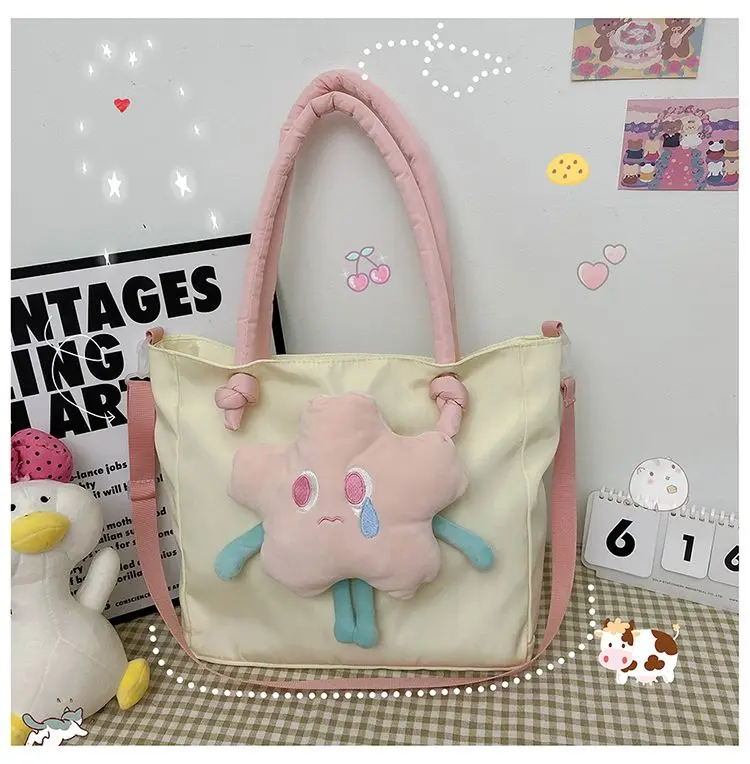 

Sweet Kawaii Pink Cloud Canvas Bags for Women Y2k E-Girl Bagslarge Capacity Handbags 2023 New Fashion Zipper Shoulder Bags