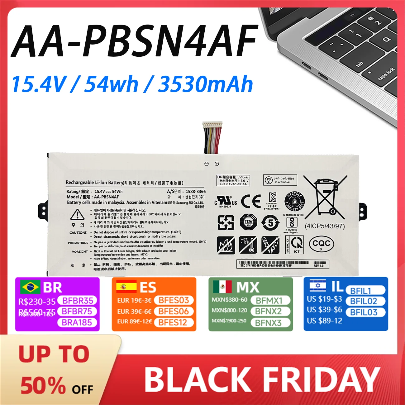 Фотоаккумулятор для ноутбука Samsung фотоаппарат 13 дюймов лампа NP930SBE NT930SBE 15 4 в 54 Вт/ч