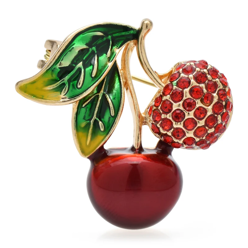 

Wuli&baby New Cherry Brooches For Women Enamel Rhinestone Sweet Cherry Fruits Party Casual Brooch Pin Gifts