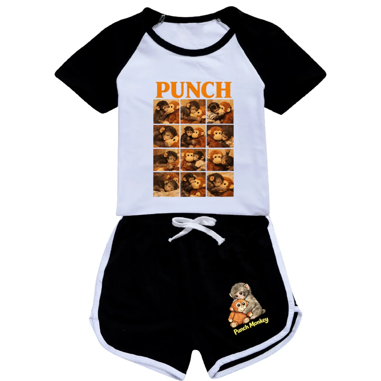 Фото Детский летний пижамный комплект Hot Team Punch Monkey: футболка с коротким рукавом и шорты для девочек, 2 предмета, спортивный костюм №2