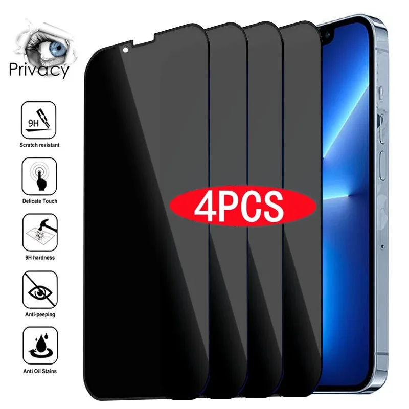 

1-4Pcs Privacy Screen Protectors for IPhone 12 11 13 Pro Max Mini Anti-spy Tempered Glass for IPhone XR X XS Max 6 7 8 Plus SE