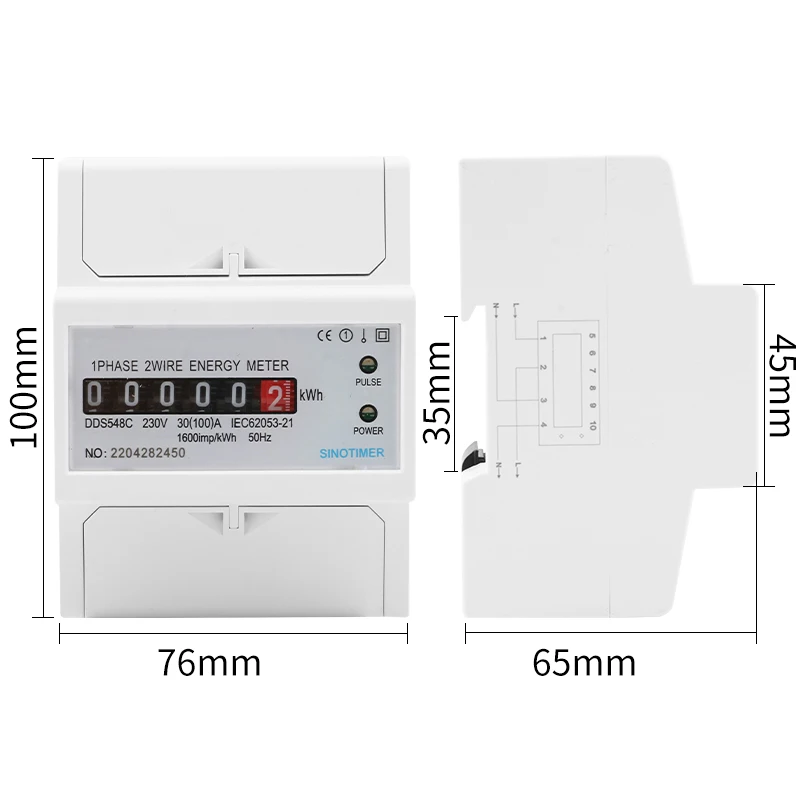 Single Phase Two Wire Power Consumption Watt Energy Meter kWh 30(100)A 230V AC 50Hz Wattmeter Household Electric Din Rail Mount images - 6