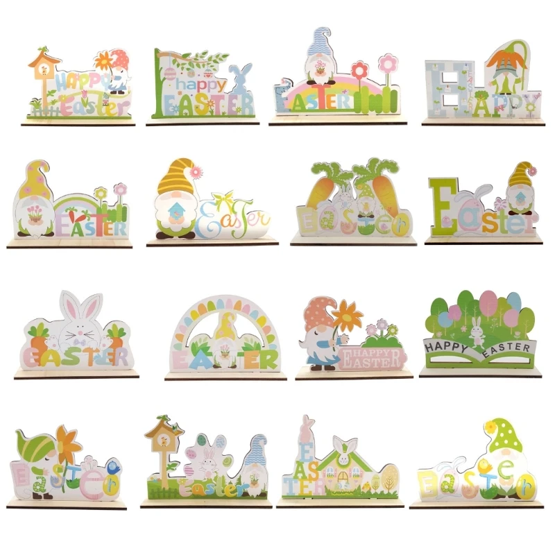 

Easter Wood Ornament Colorful Bunny Decorative Birthday New Year Party