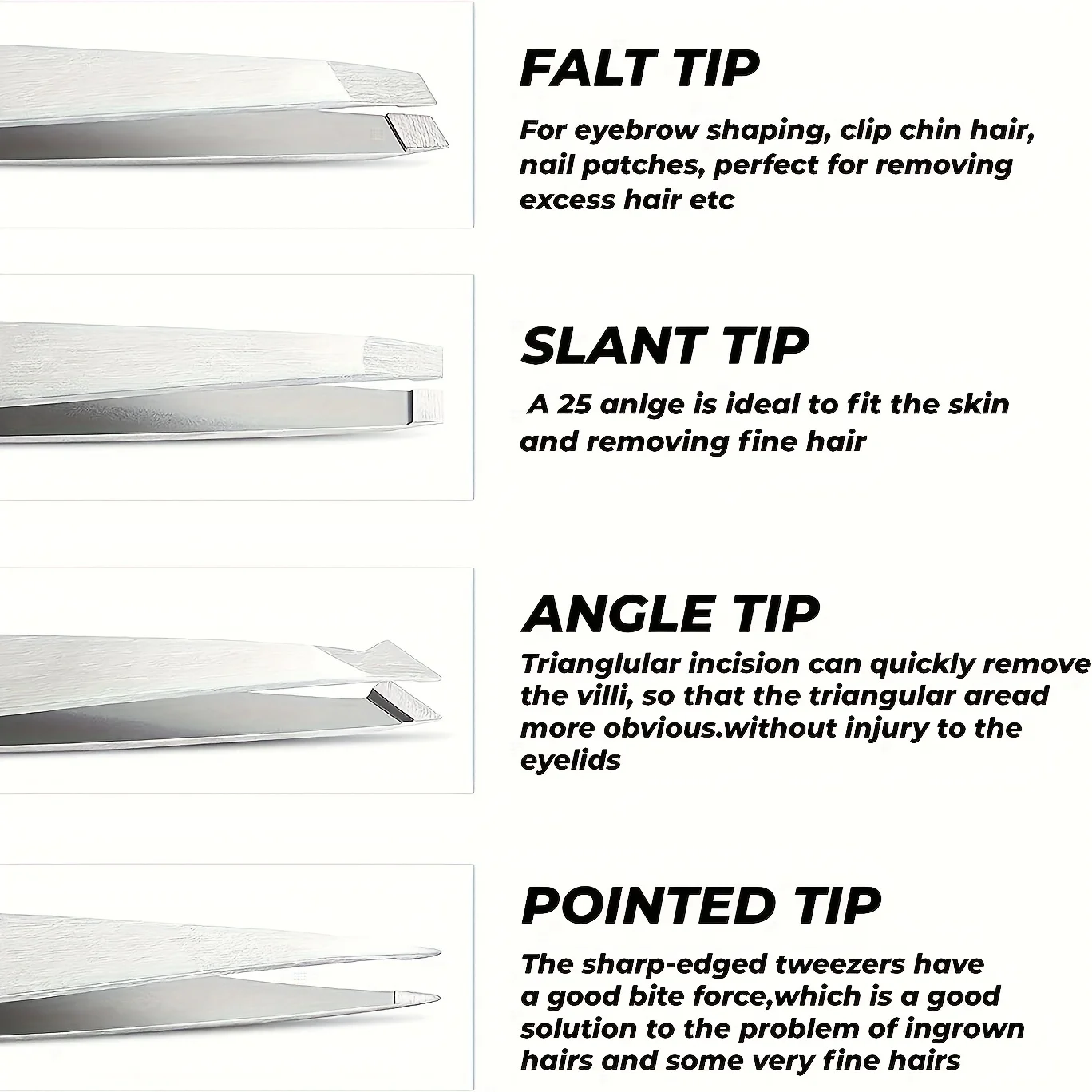 Набор высокоточных пинцетов из нержавеющей стали 4 шт. для ухода за бровями