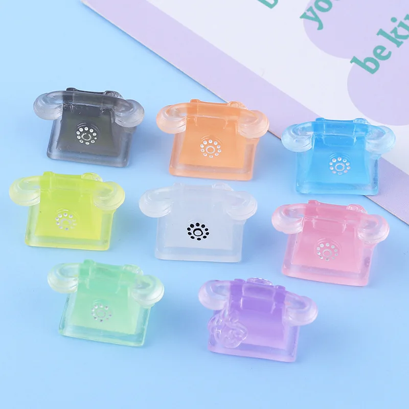 

Kawaii Simulation Luminous Telephone Set Flatback Resin Cabochon Charm DIY Scrapbooking Dollhouse Decoration Accessories