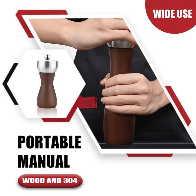 

Pepper Grinder Rotary Wood Household Spice Mill Handheld Portable Barbecue Picnic Outdoor Refillable Seasoning Grinding Tool