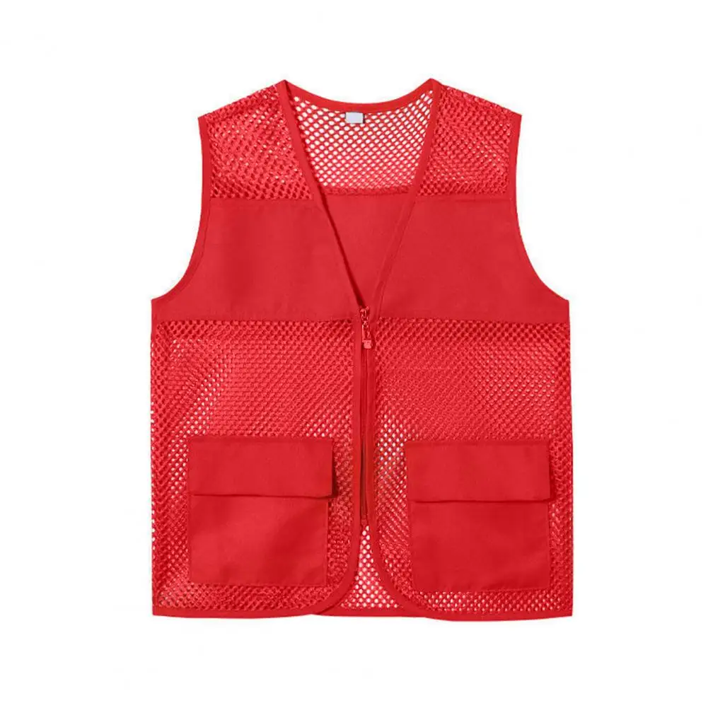 

Popular Zipper Placket Thin Volunteer Bright Color Loose Fit Unisex Waistcoat Solid Sewn Fishing Vest Hiking Clothing