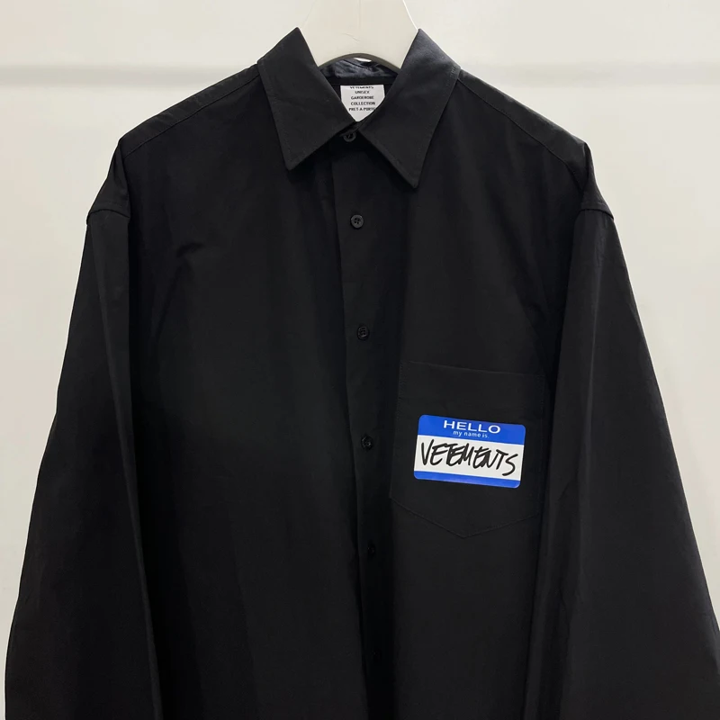 

VETEMENTS Blue Label Long Sleeve Shirts Casual 1:1 My Name Is Oversized Black Shirts Inside Tag