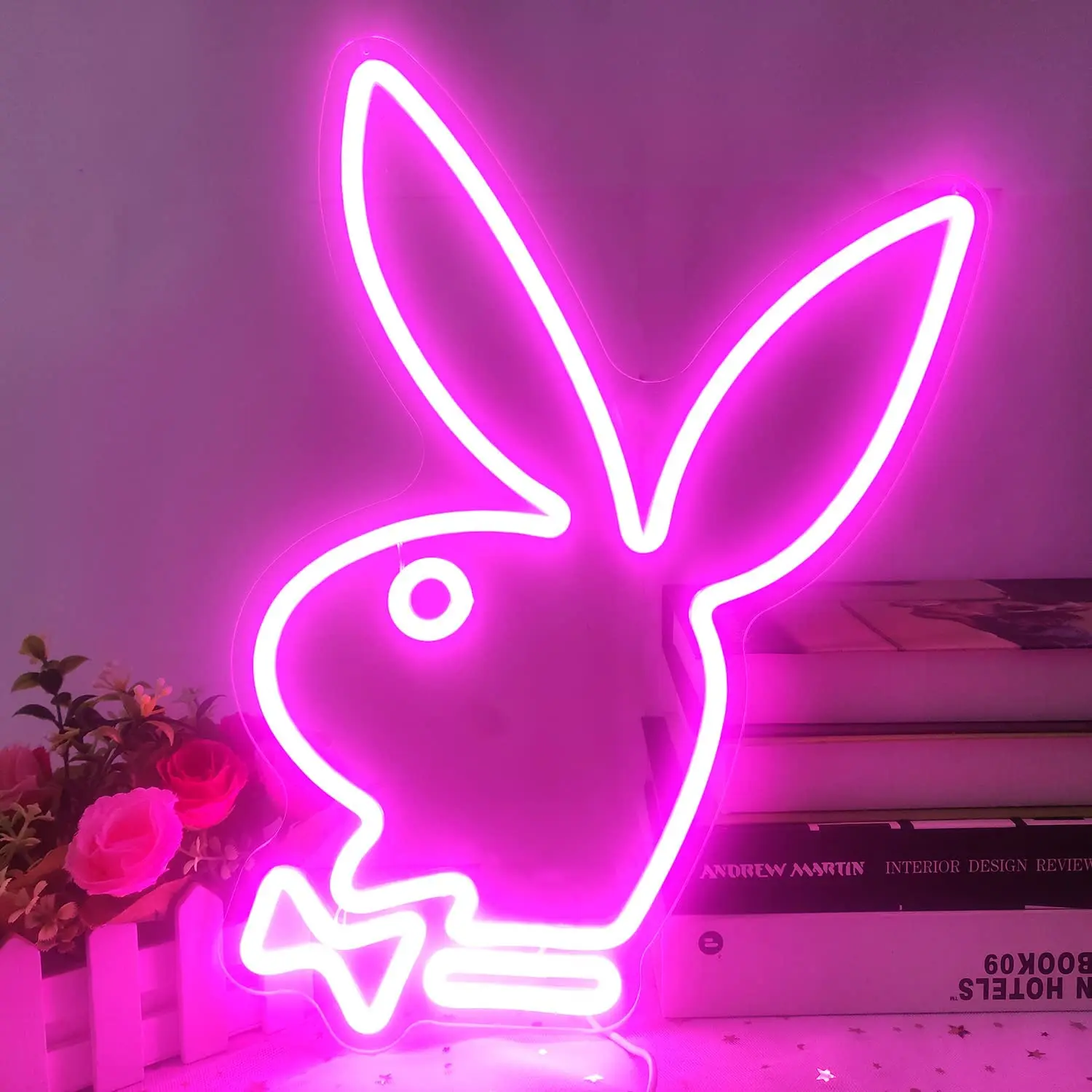 

Playboy Neon Sign Rabbit Bunny Neon Sign Dimmable Acrylic LED Neon Light Sign for Art Wall Decor Bedroom Bar Shop Store