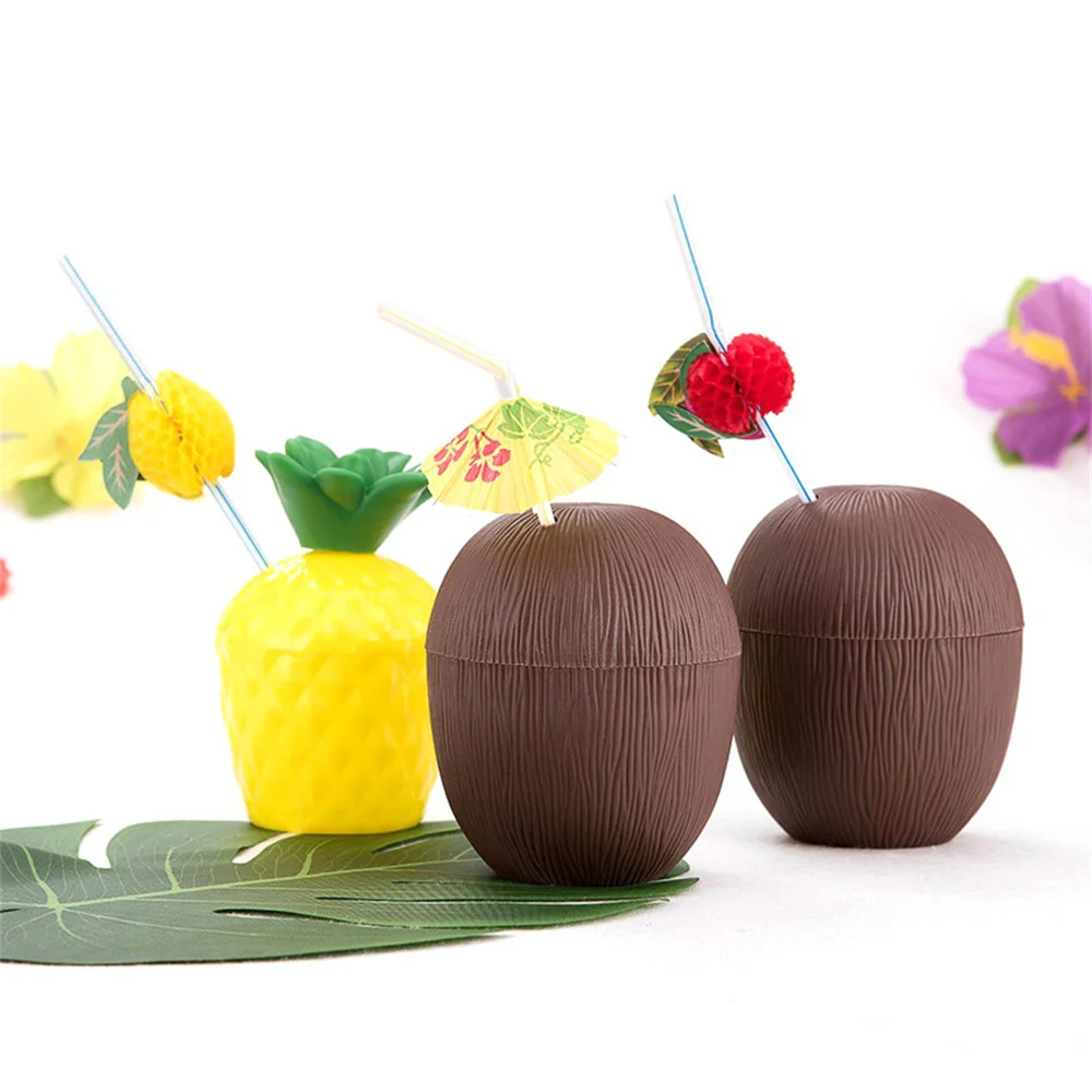 

4pcs Hawaii Party Tropical Coconut Pineapple Cups Luau Flamingo Party Summer Beach Party Birthday Hawaiian Party Decoration