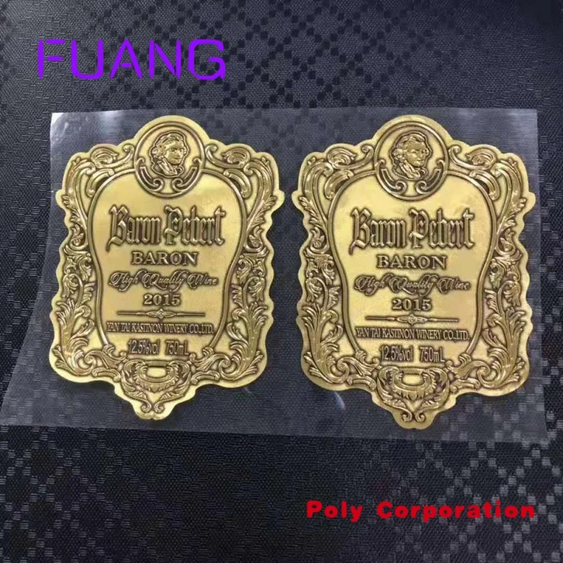 Wholesale roll package cheaper embossed aluminum metal wine label pewter labels