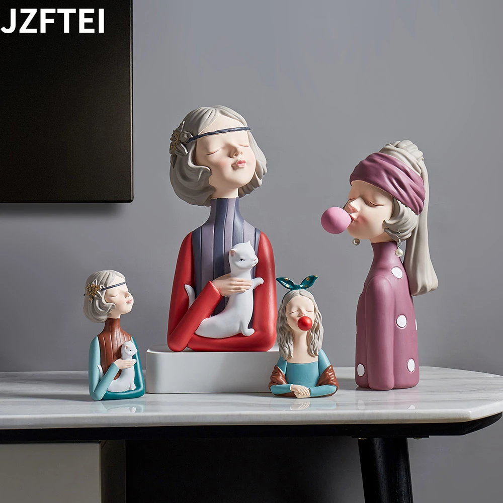 

Nordic Cute Home Luxury Decor Fairy Figurine Ornaments Figures Living Room Interior Table Accessories Modern Statue Girl Gift