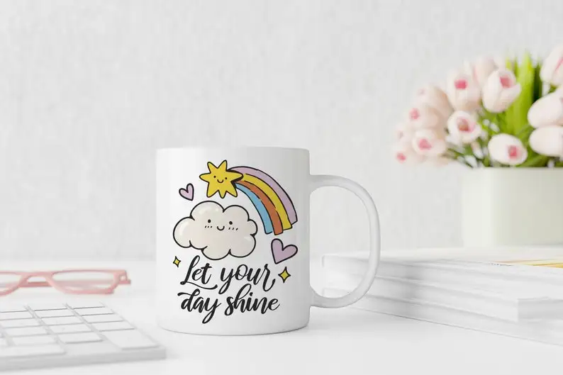 

Let Your Day Shine Mug | Motivational Cloud & Rainbow Mug