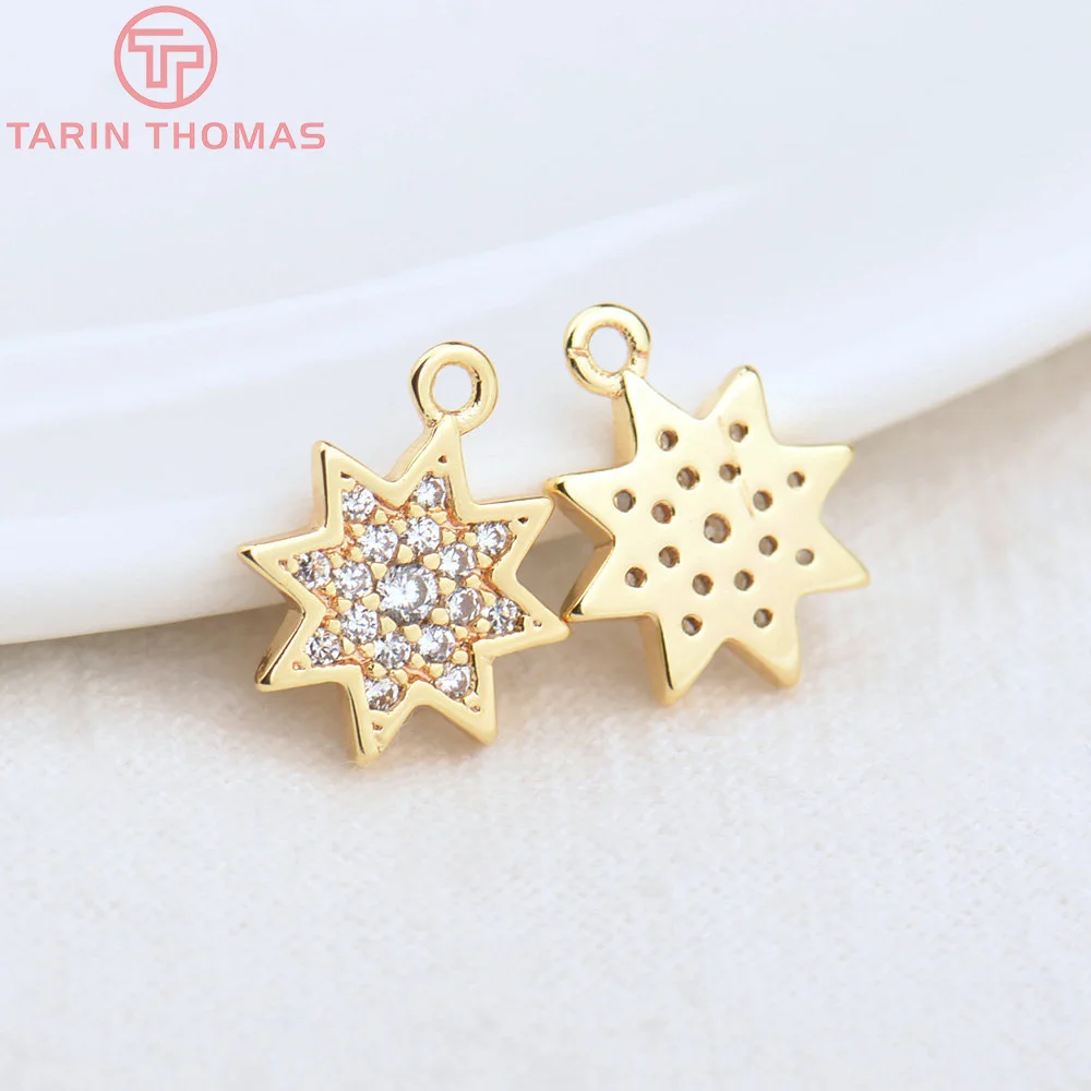 

(4544)6PCS 9.5x11MM Hole 1MM 24K Gold Color Brass with Zircon Flower Pendants High Quality Diy Jewelry Findings Accessories
