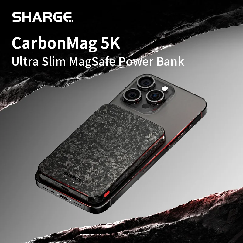 SHARGE CarbonMag Magsafe Power Bank Тонкое магнитное портативное зарядное устройство 5000 мАч из