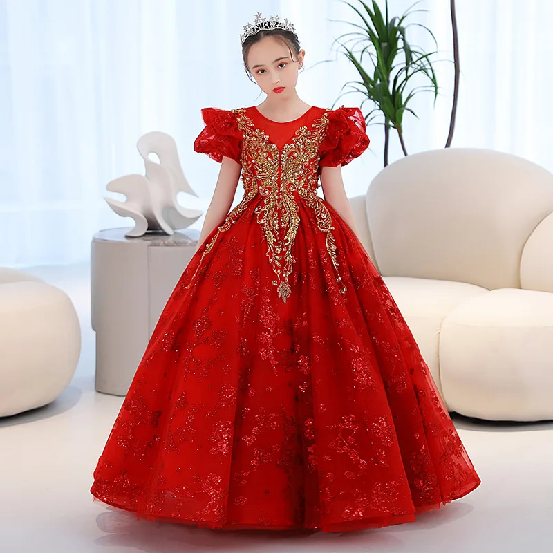 Enlarge Children Evening Dresses Girls 2 3 To 8 10 14 Years Formal Occasion Dress Long Luxury 2023 Ball Gown Wedding Kids Birthday Party