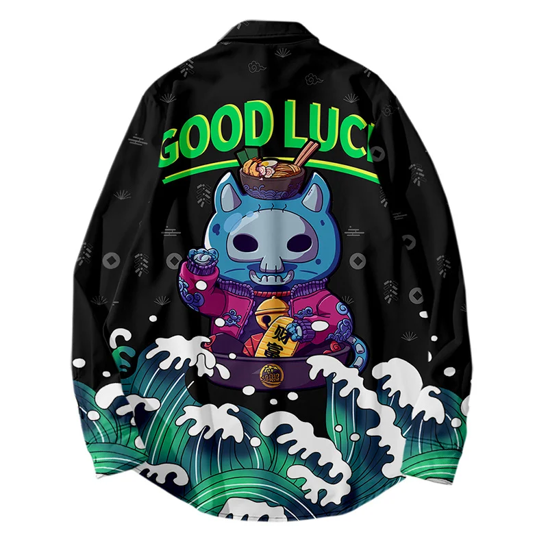 Мужские и женские рубашки с 3D принтом счастливого кота кимоно стиль хип-хоп