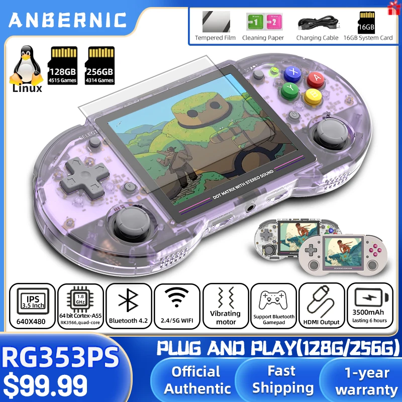 

ANBERNIC RG353PS 64 Bit Handheld Game Console Linux System 3.5-inch IPS Screen Retro Game Player HDMI-compatible 2.4G/5G Wifi