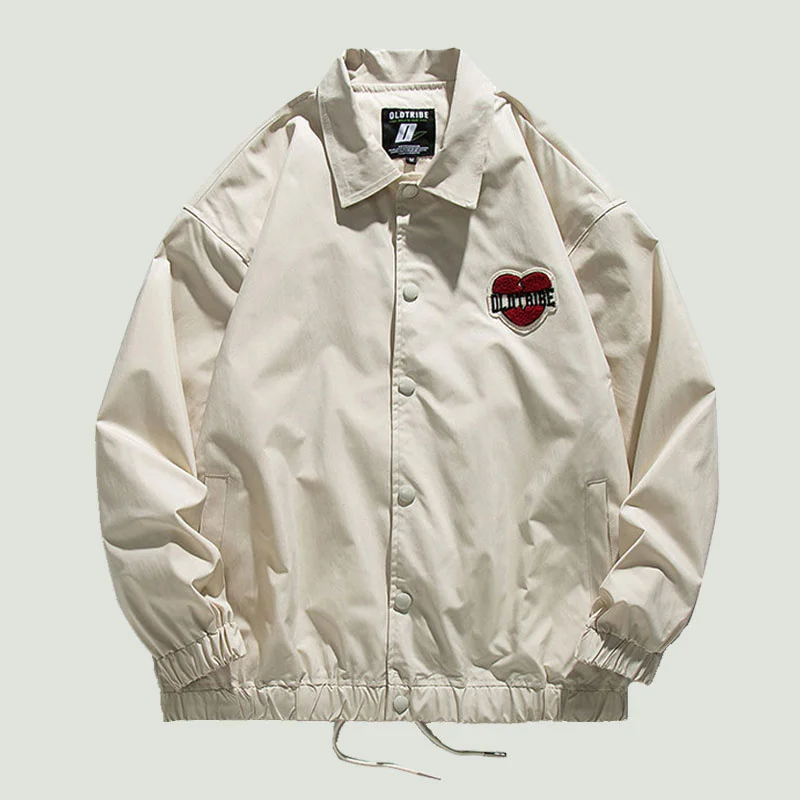 

Новинка 2023, модные мужские простые однотонные повседневные пальто с меховой вышивкой в виде сердца, уличная одежда, свободная куртка-бомбер...