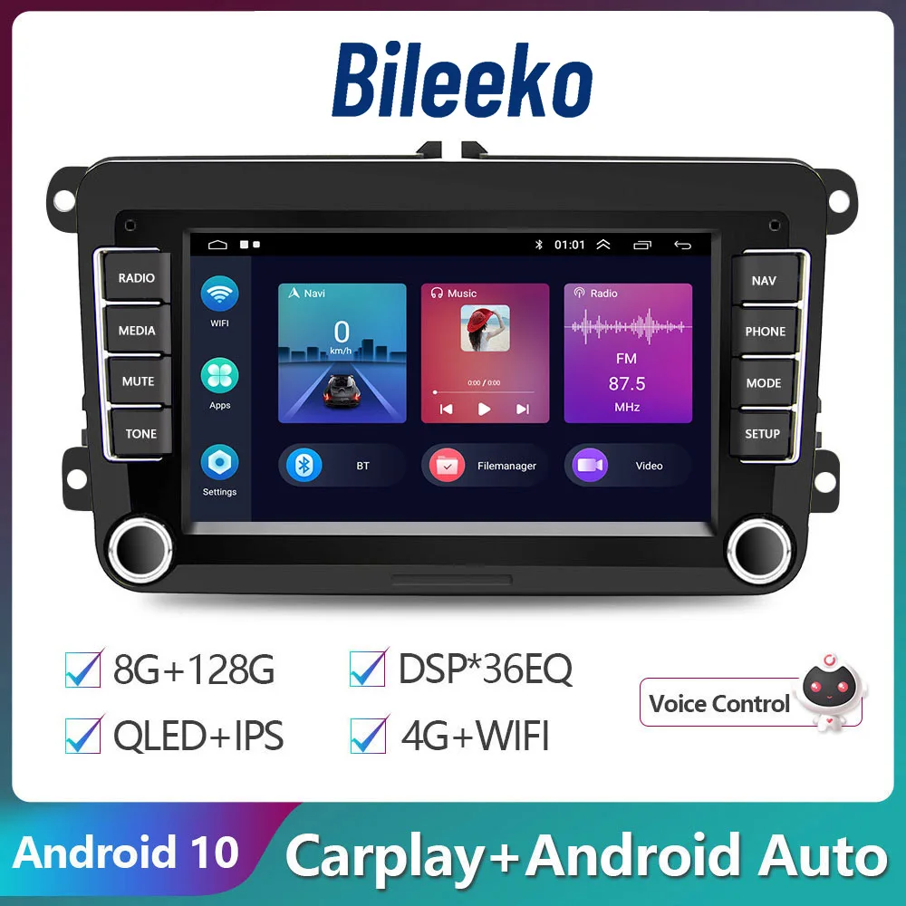 

Автомобильный мультимедийный плеер Bileeko 4G Carplay, Android 10,0, 2Din, для VW/Golf/Polo/Tiguan/Passat/b7/b6/SEAT/leon/Skoda/Octavia, радио