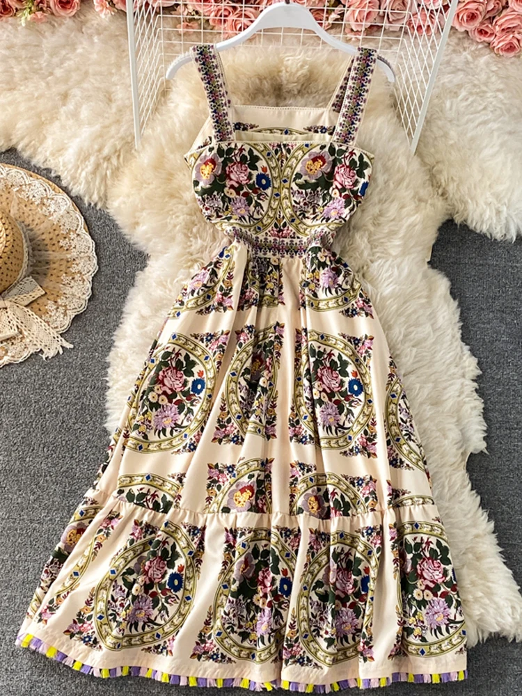 

Платье ZCWXM женское летнее в богемном стиле, пикантный Модный классический праздничный сарафан-трапеция с винтажным принтом, с бахромой на п...