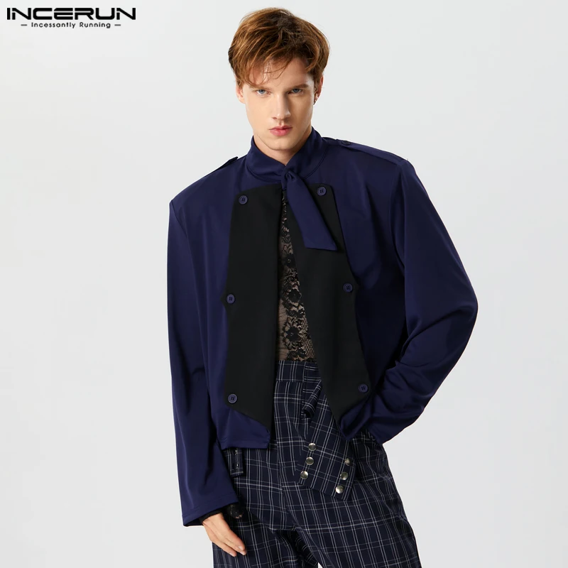 

Красивые хорошо облегающие Топы INCERUN, новые мужские куртки с контрастным дизайном в стиле пэчворк, модные повседневные силуэтные куртки, пальто