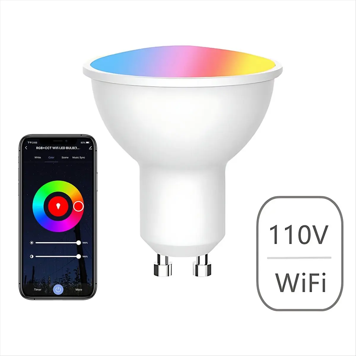Фото Набор из 4 светодиодных ламп Tuya Bulb GU10 RGB CW+WW, 5 Вт, с регулировкой яркости, управление через приложение Smart Life, лампы D №3