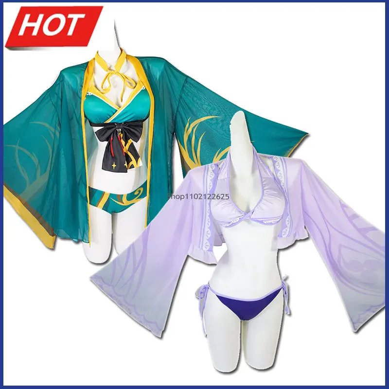 

Комплект бандажного бикини Genshin Impact из 3 предметов, пляжная одежда для косплея Ms Hina Beelzebul Raiden Shogun, купальный костюм, кардиган, Прямая поставка