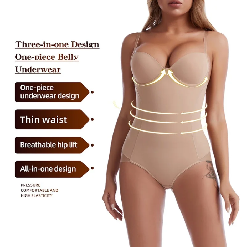 Women Waist Trainer Seamless Shapewear With Push Up Bras Sexy Sling Bodysuit Flat Belly Slimming Underwear Butt Lifter Shaper