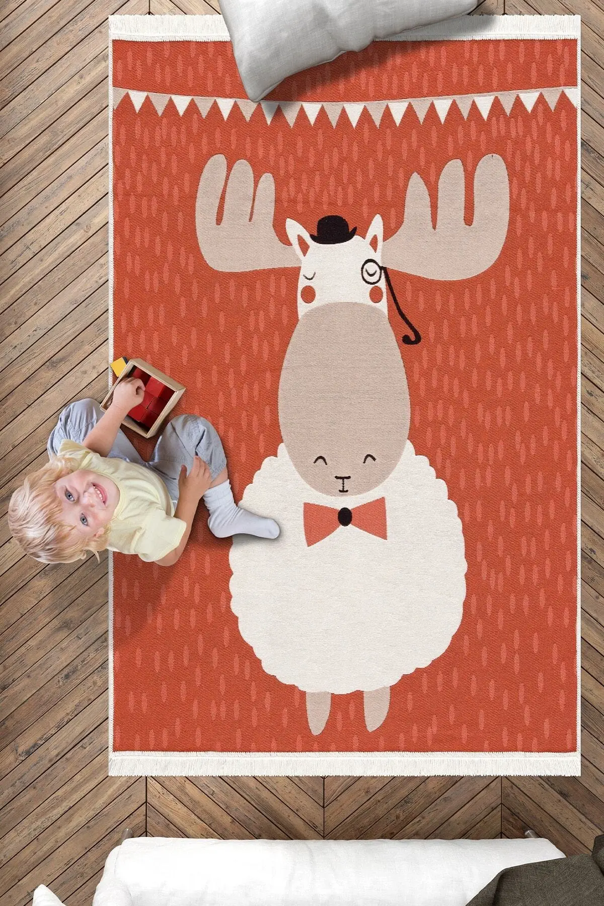 

Хлопковый нескользящий ковер, высококачественный богемный ковер ручной работы, двустороннее плетение с рисунком оленя