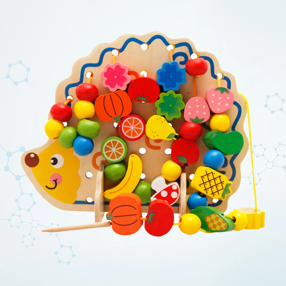 

A Set of Hedgehog Fruits Educational Preschool Wooden Stringing Beads Threading Bead Blocks Toy for Toddlers Kids Children