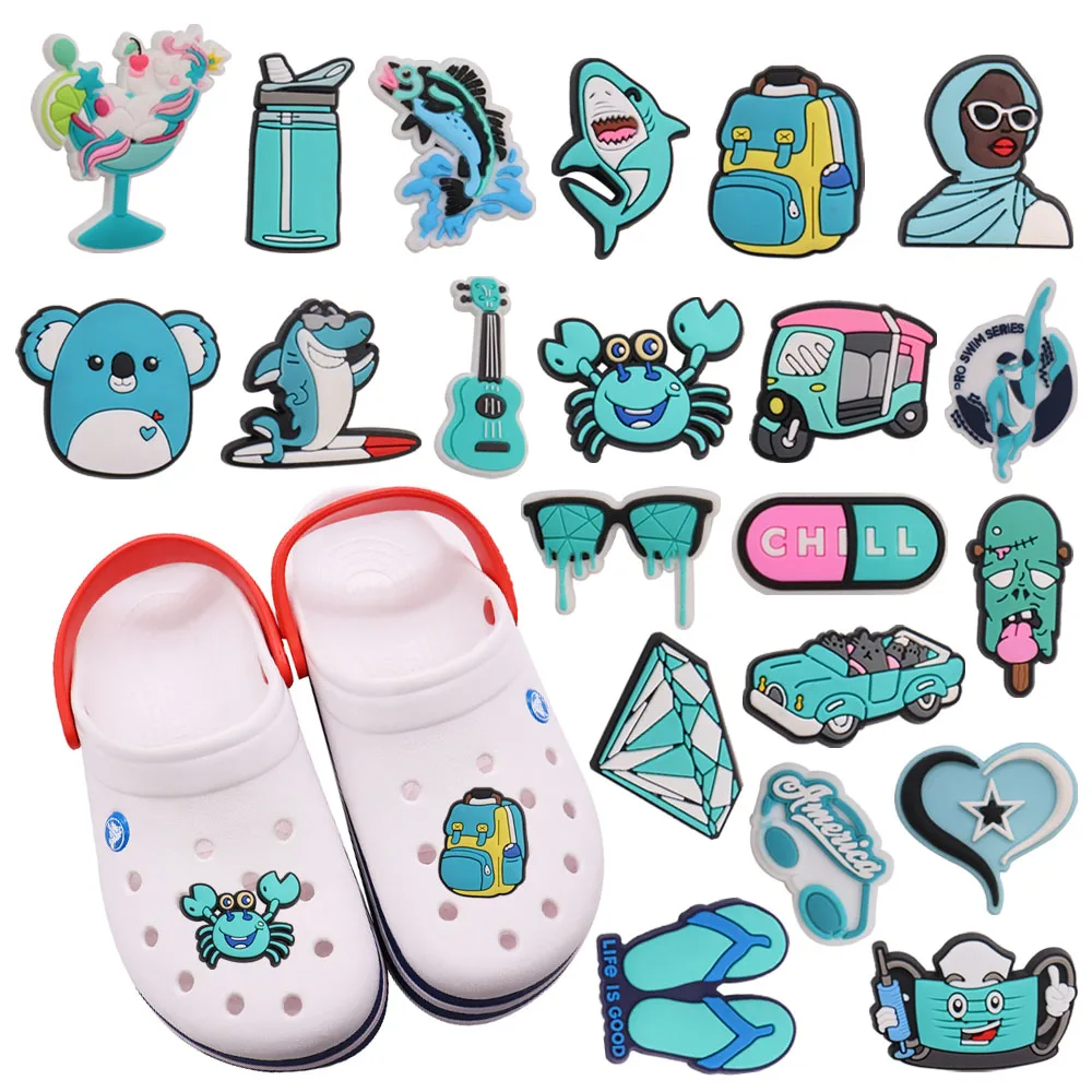 

1-26Pcs PVC Croc Jibz Charms Backpack Woman Car Slipper Diamond Glasses Shark Garden Shoes Slipper Accessories Decorations