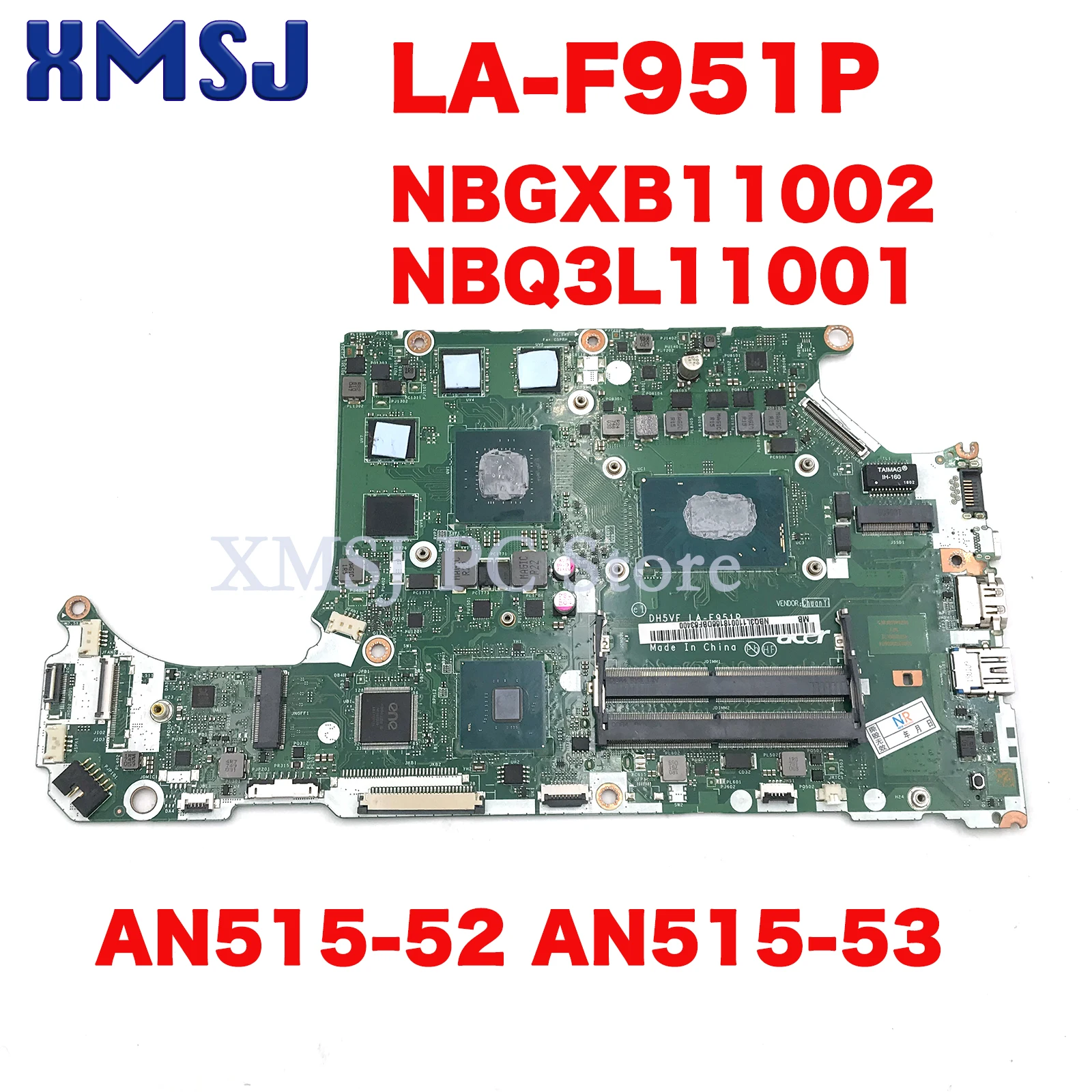 

For Acer AN515-52 AN515-53 Asipre 7 AN715-72G LA-F951P NBGXB11002 NBQ3L11001 Laptop Motherboard I5 I7CPU GeForce GTX 1050 4G