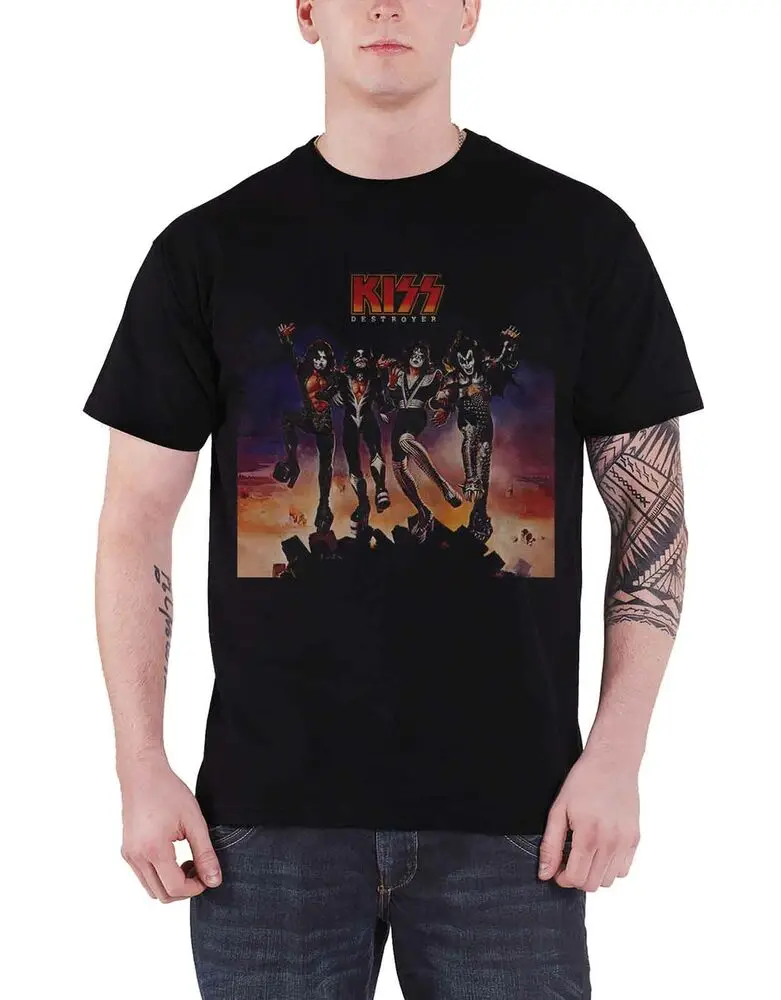 Чехол с логотипом группы KISS T Shirt Destroyer новинка официальная Мужская Черная Обложка