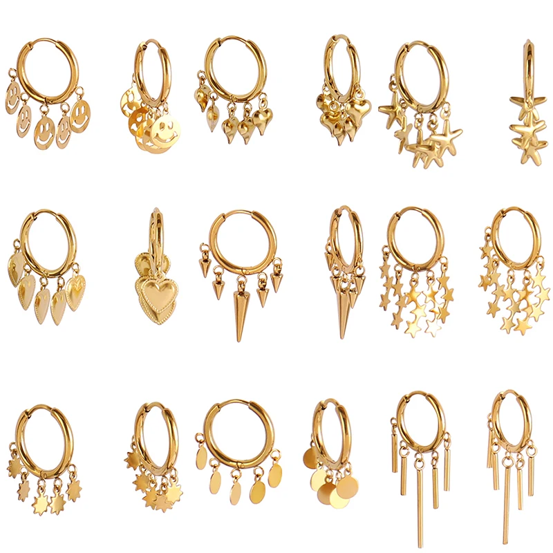 

Stainless Steel Earrings For Women Star Heart Earrings Round Gold Silver Color Charms Pendant Earring Jewelry Gift
